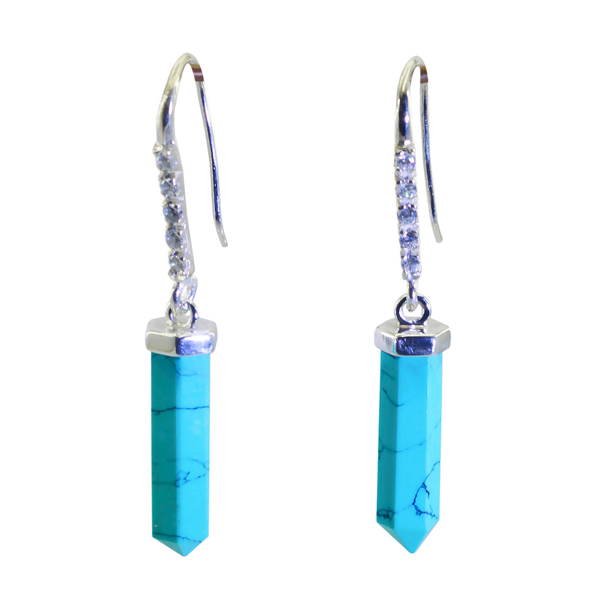 Isabella Turquoise Dangle Earrings with Silver Accents Turquoise Blue Dangle