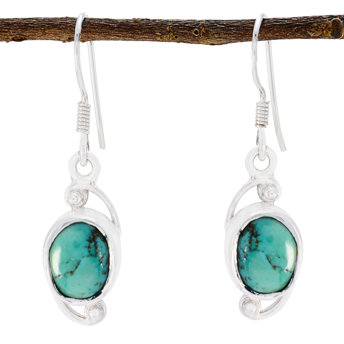 Emma Turquoise Solitaire Earrings in Silver Setting Turquoise Blue Dangle