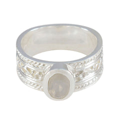 Zazlle Twist White Solitaire Band - Elegant Gemstone Ring Rainbow Moonstone White
