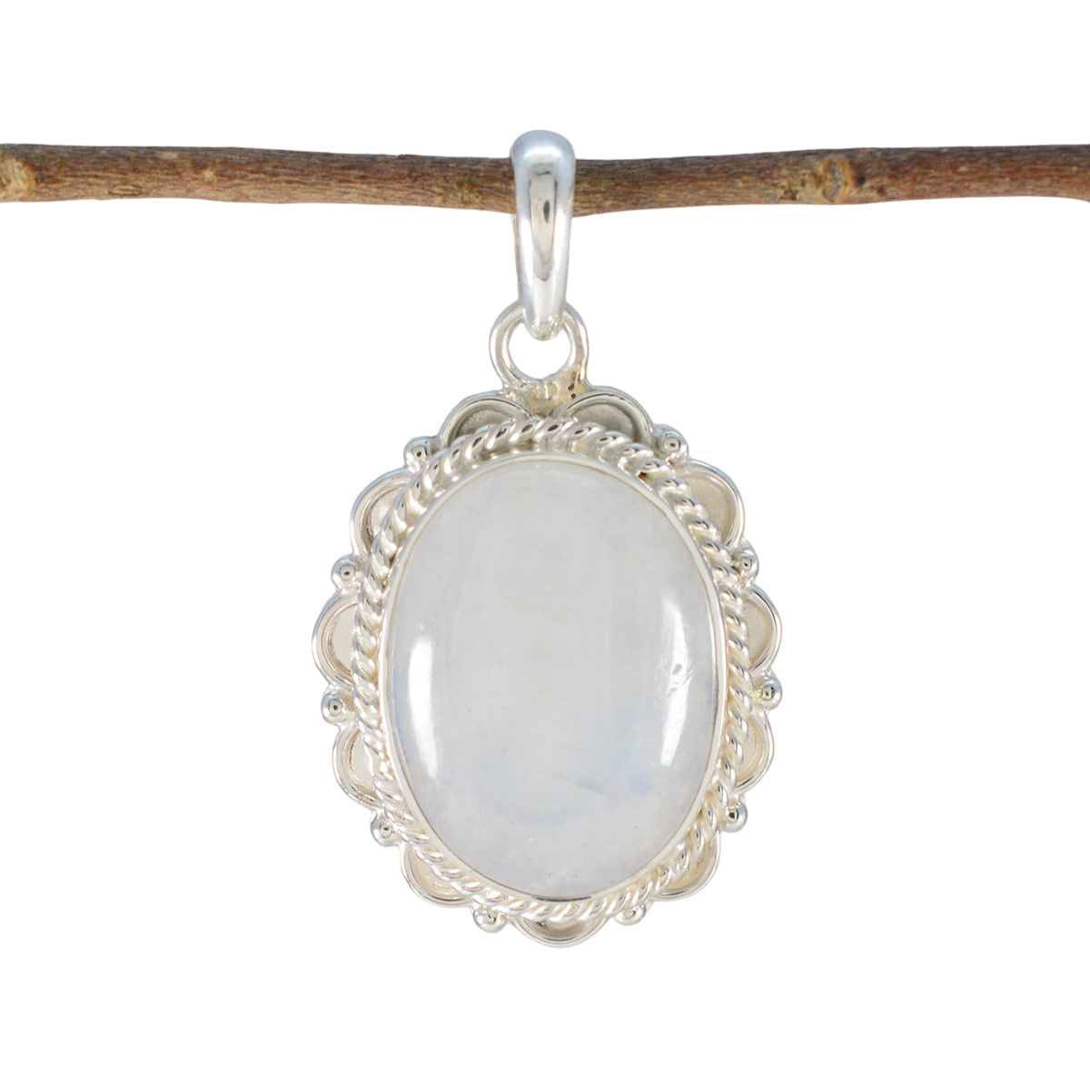 Autumn White Rope-Wire Edgy Pendant Rainbow Moonstone White White