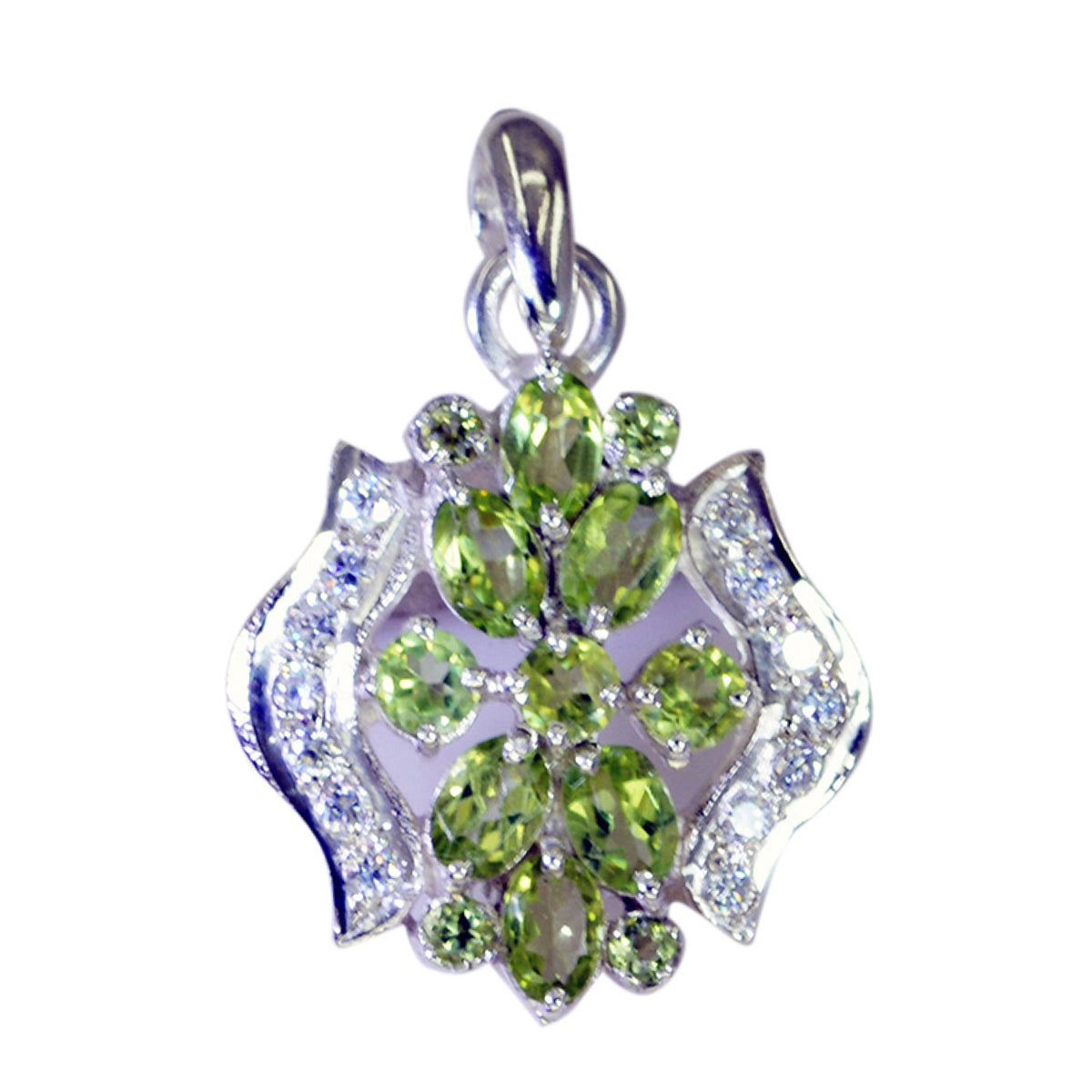 Aisha Unique Gemstone Pendant India with Green Stones Peridot Green Green
