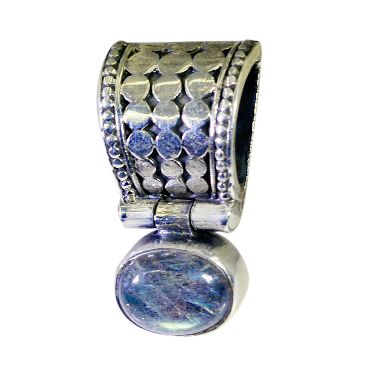 Ángeles Unique Gemstone Pendant India with Silver Detail Labradorite Grey Grey