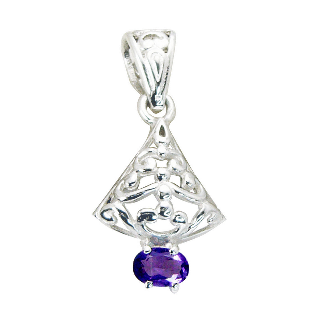 Lourdes Unique Gemstone Pendant in Silver - Elegant Design Amethyst Purple Purple