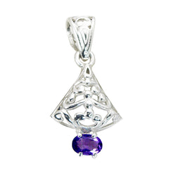 Lourdes Unique Gemstone Pendant in Silver - Elegant Design Amethyst Purple Purple