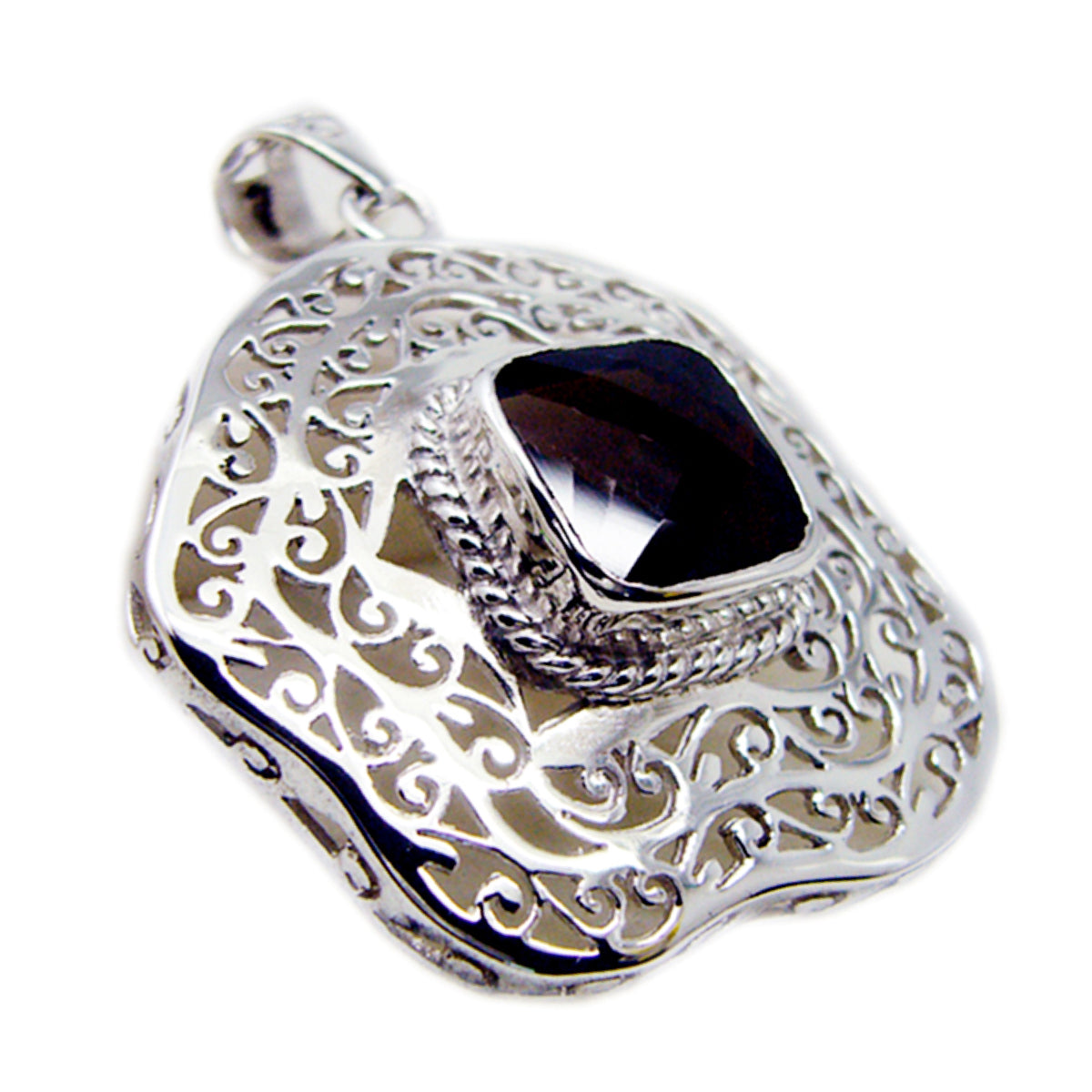 Mathilde Unique Gemstone Pendant with Intricate Silver Design Smoky Quartz Brown Brown