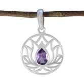 Autumn Unique Gemstone Pendant - Elegant Lotus Design Amethyst Purple Purple