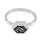 Zazlle Unique Gift Ring with Hexagon Rutilated Quartz Rutile Quartz Black