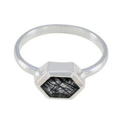 Zazlle Unique Gift Ring with Hexagon Rutilated Quartz Rutile Quartz Black