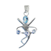 Unique Silver Pendant India with Colorful Gemstones Blue Topaz Blue Blue