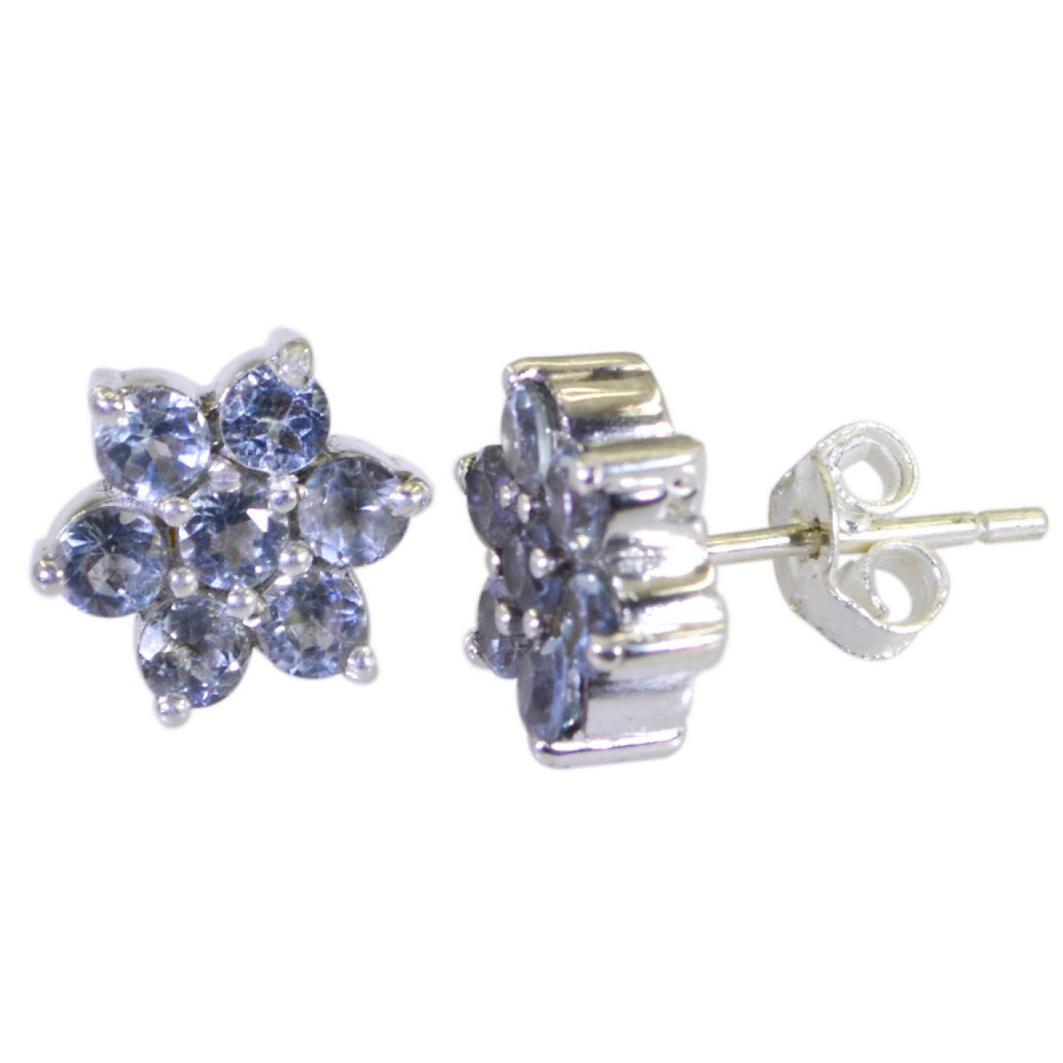 Valentina Blue Stud Earrings - Chic Floral Design Blue Topaz Blue Stud