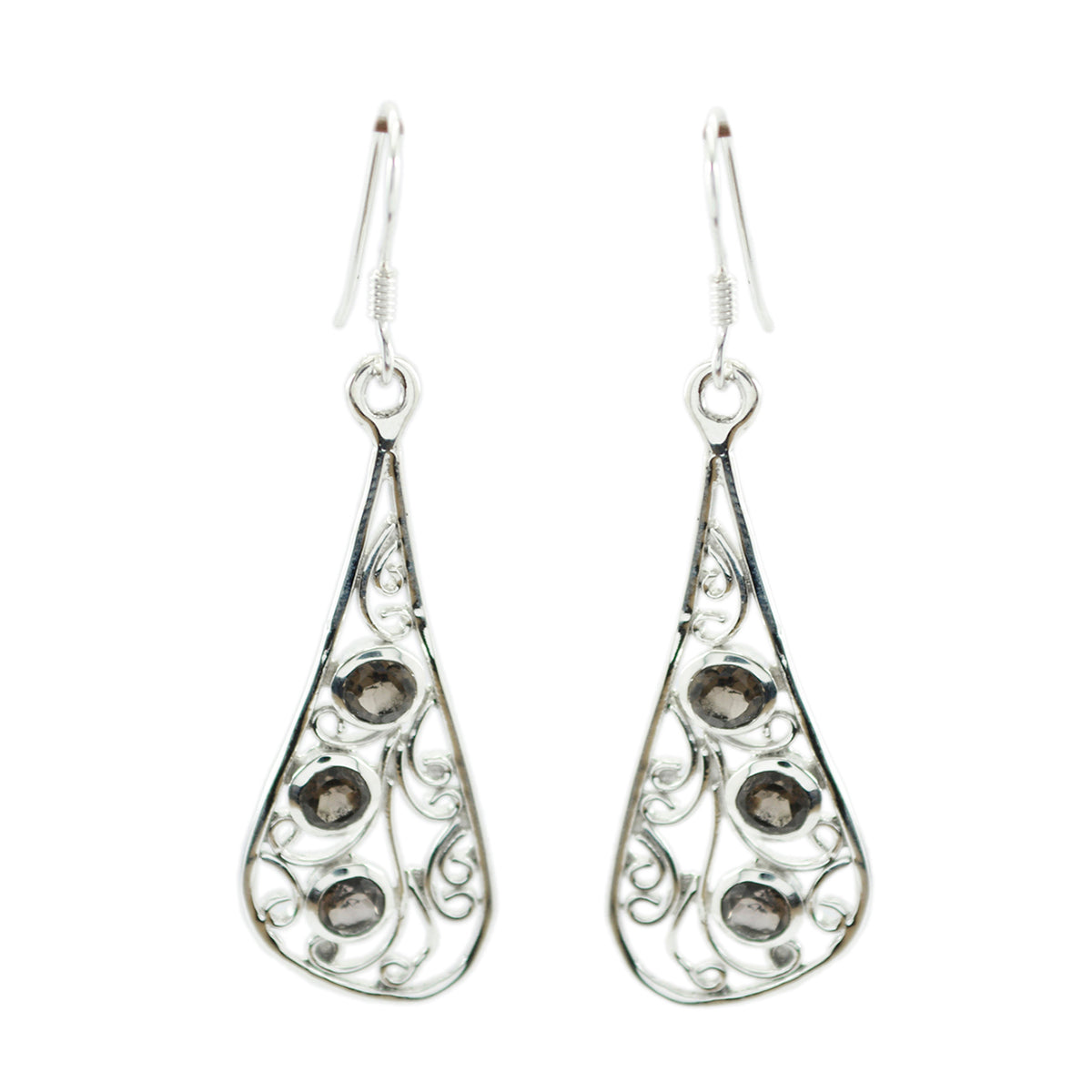 Valentina Dangle Earrings - Elegant Silver Design Smoky Quartz Brown Dangle