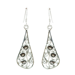 Valentina Dangle Earrings - Elegant Silver Design Smoky Quartz Brown Dangle