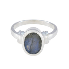 Valentina Grey Solitaire Ring with Oval Gemstone Labradorite Gray