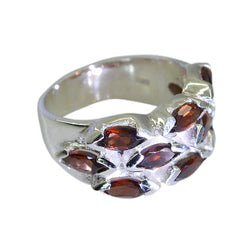 Emilia silver ring featuring an abstract red gemstone ring design with multiple marquise-cut red stones