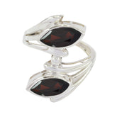 Emma contemporary red gemstone ring with marquise-shaped red stones and silver band design