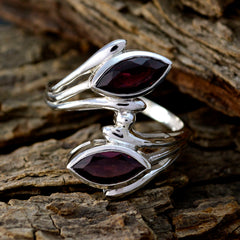 Emma contemporary red gemstone ring with two marquise cut stones set in silver band