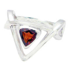 Maria geometric red solitaire ring with triangular red gemstone set in silver band