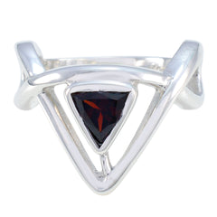 Maria geometric red solitaire ring with a triangular red gemstone set in silver band