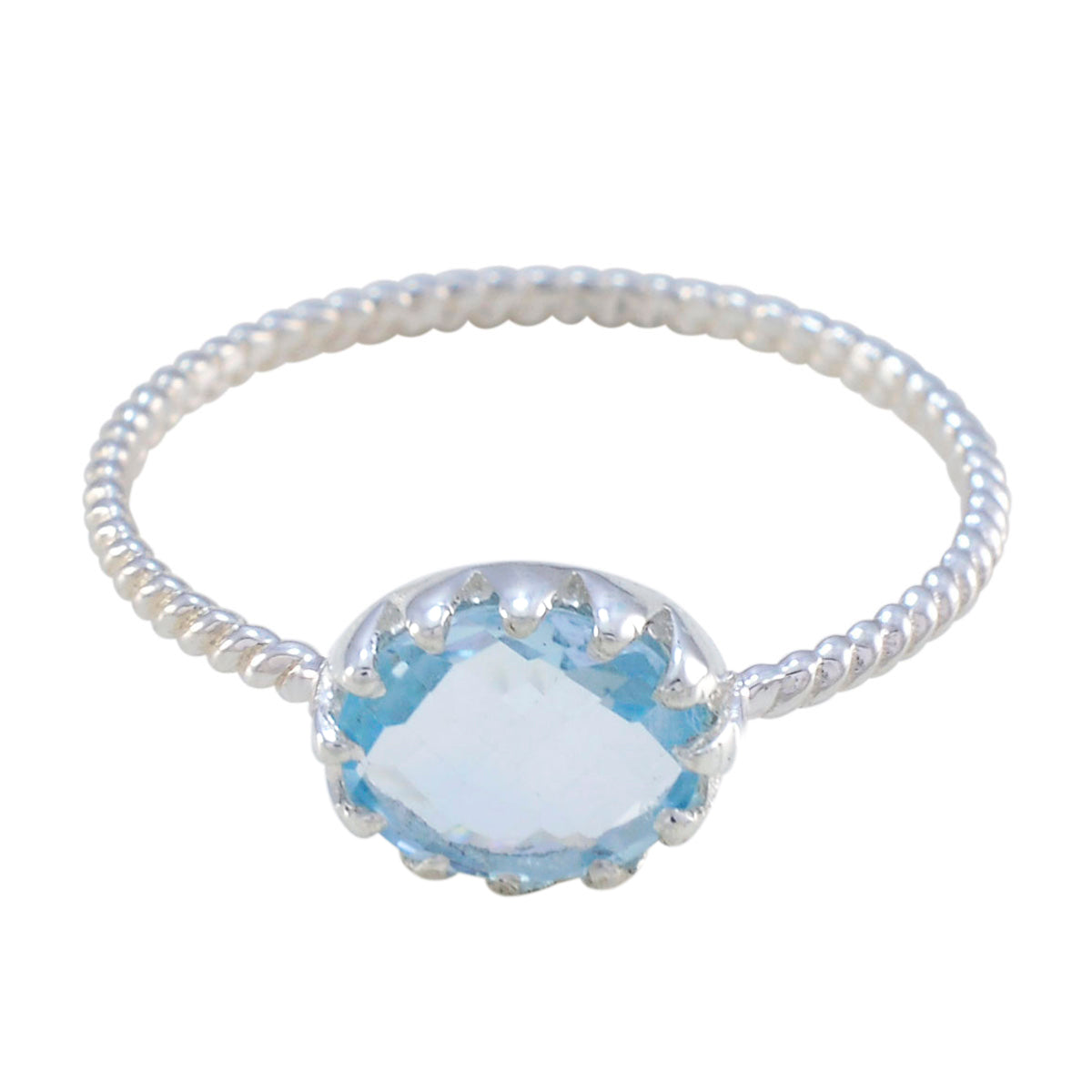 Grace Twist Blue Solitaire Ring Elegant Silver Band Blue Topaz Blue