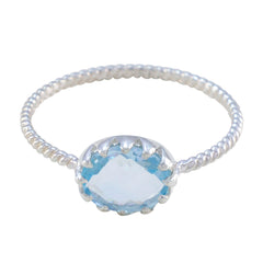 Grace Twist Blue Solitaire Ring Elegant Silver Band Blue Topaz Blue