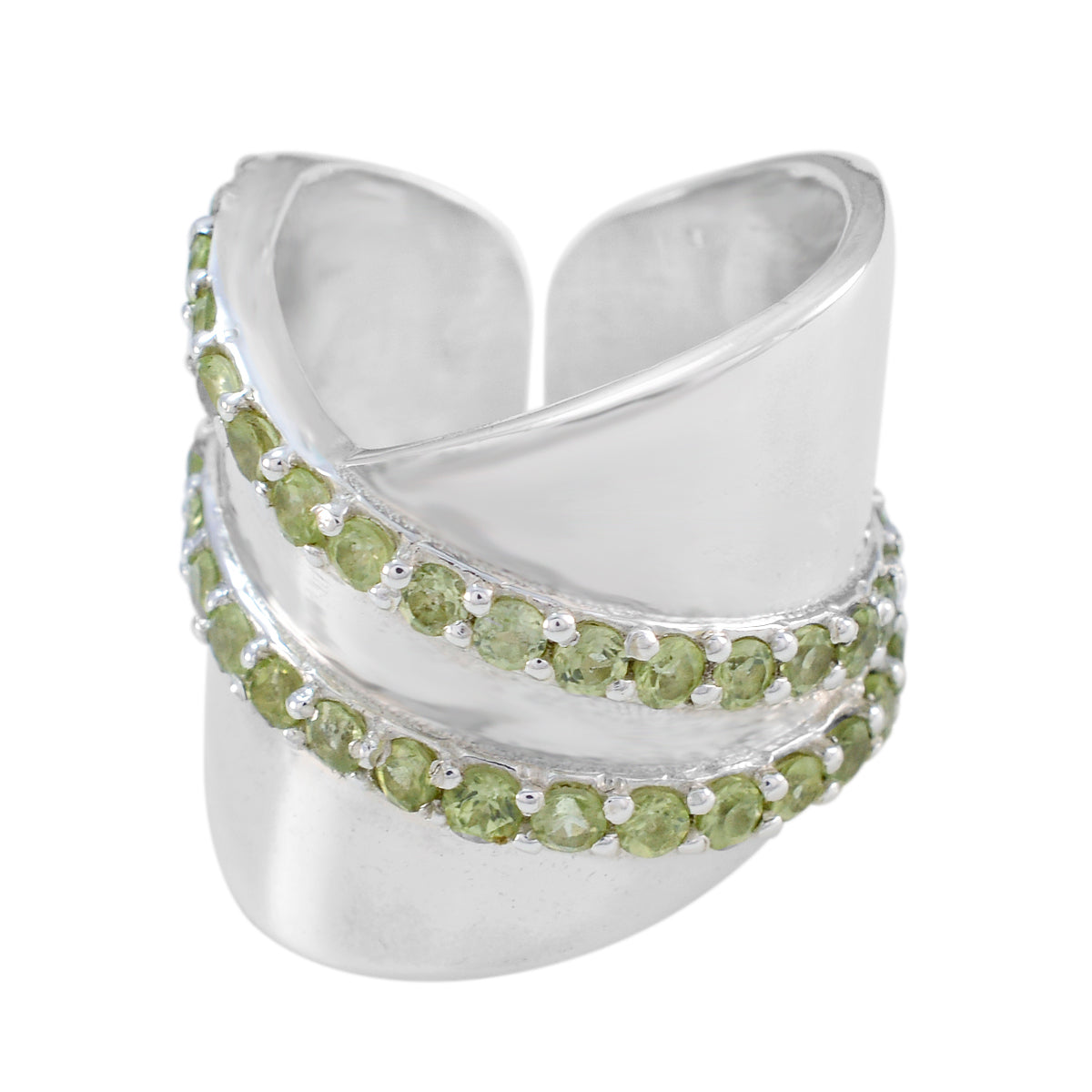 Angel green gemstone art deco ring with green stones set in silver band