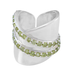 Angel green gemstone art deco ring with green stones set in silver band