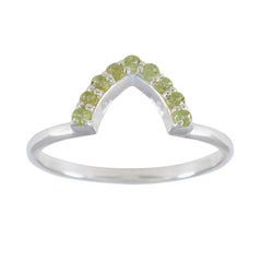 Naomi green gemstone crown ring with delicate silver band and small green stones