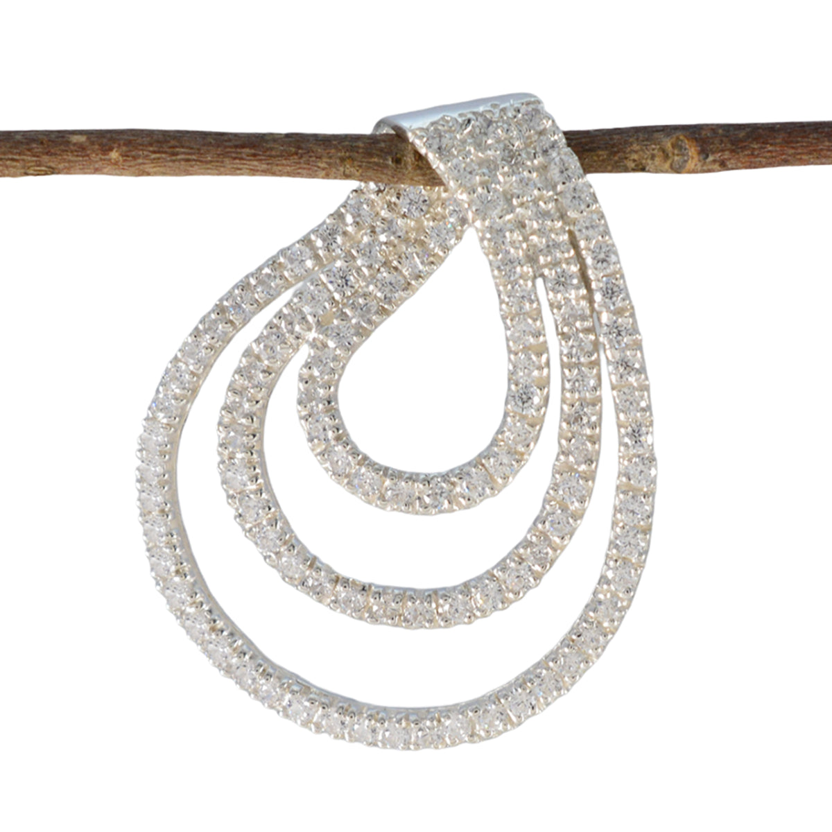 Inès Minimalist Gemstone Jewelry Silver Drop Pendant White CZ White White