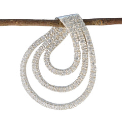 Inès Minimalist Gemstone Jewelry Silver Drop Pendant White CZ White White