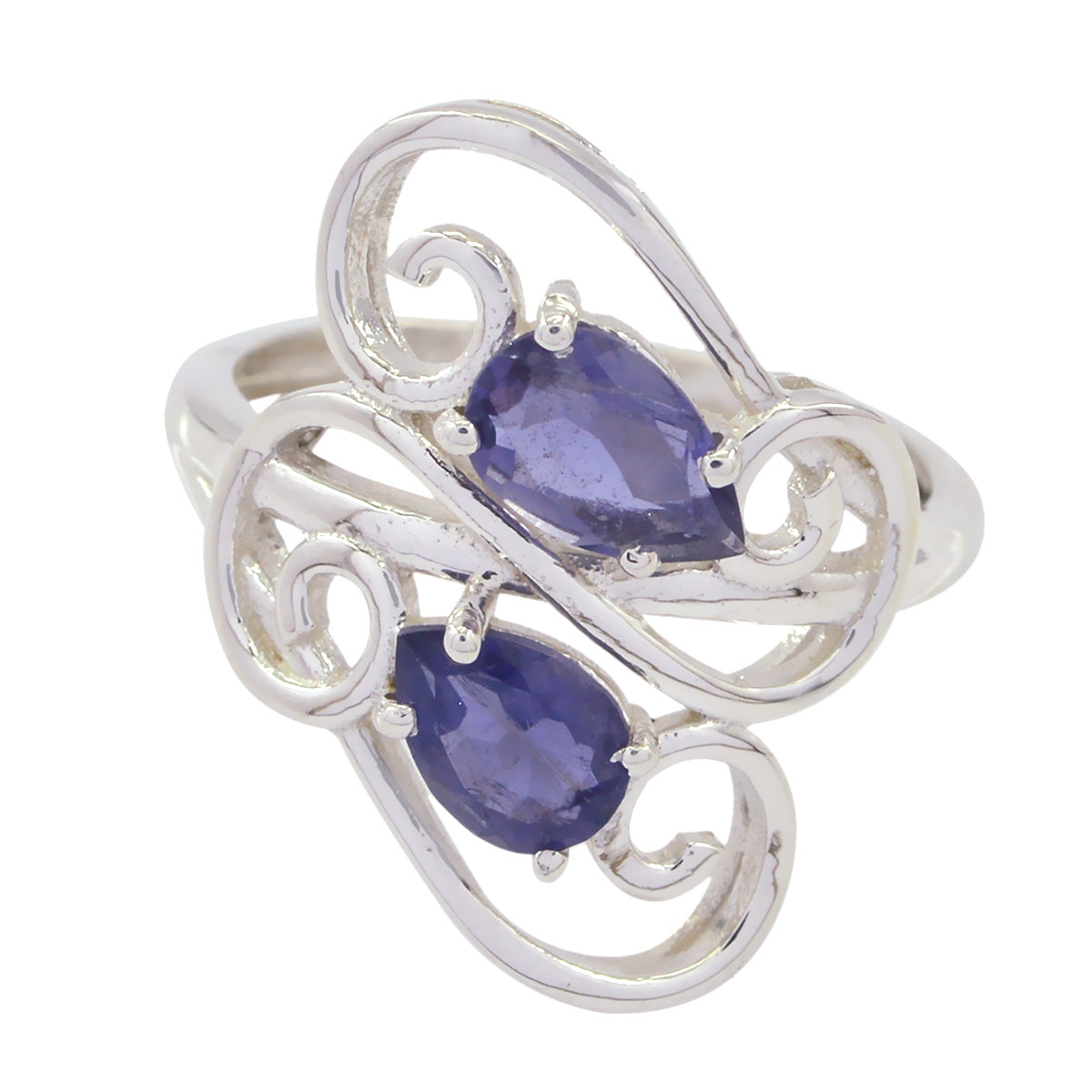 Aisha Modern Toi Et Moi Ring with Purple Gemstones Iolite Blue