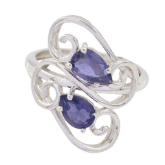 Aisha Modern Toi Et Moi Ring with Purple Gemstones Iolite Blue