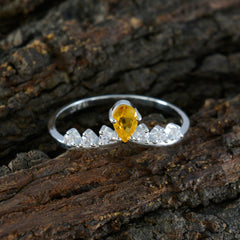 Rina Modern Yellow Gemstone Halo Ring with Silver Band