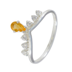 Rina Modern Yellow Gemstone Halo Ring with Silver Band
