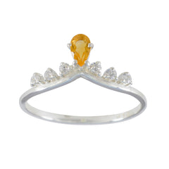 Rina Modern Yellow Gemstone Halo Ring with Silver Band Citrine Yellow