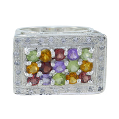 Freya Multicolor Gemstone Halo Ring in Silver