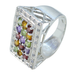 Freya Multicolor Gemstone Halo Ring in Silver