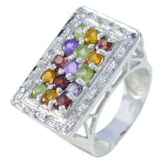 Freya Multicolor Gemstone Halo Ring in Silver Multi Stone Multicolor