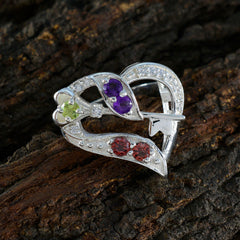 Ida multicolor gemstone heart ring with purple, green, red stones on silver setting
