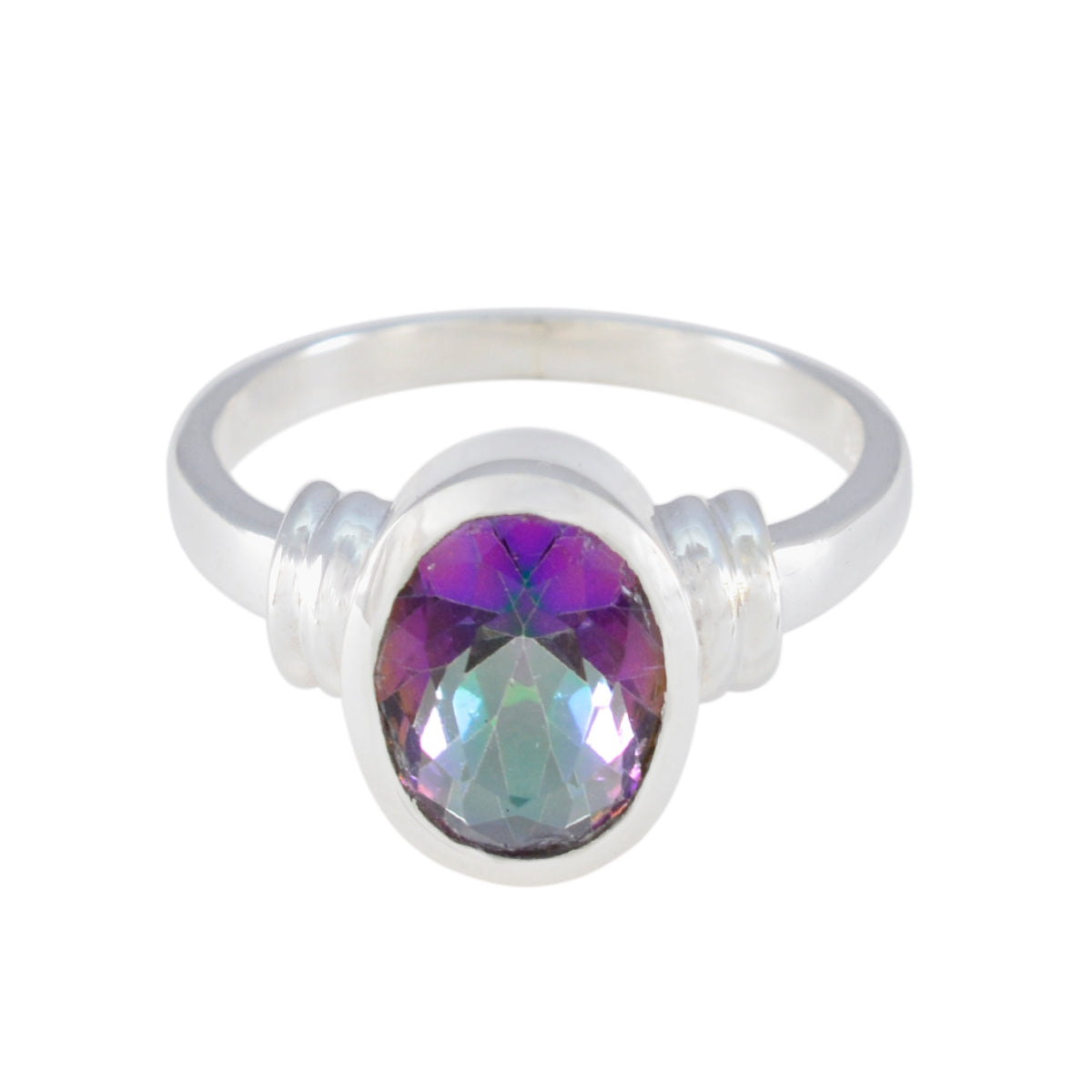 Priya Multicolor Solitaire Ring with Oval Gemstone Mystic Quartz Multicolor