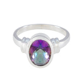 Priya Multicolor Solitaire Ring with Oval Gemstone Mystic Quartz Multicolor