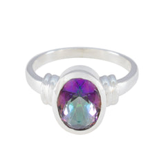 Priya Multicolor Solitaire Ring with Oval Gemstone Mystic Quartz Multicolor