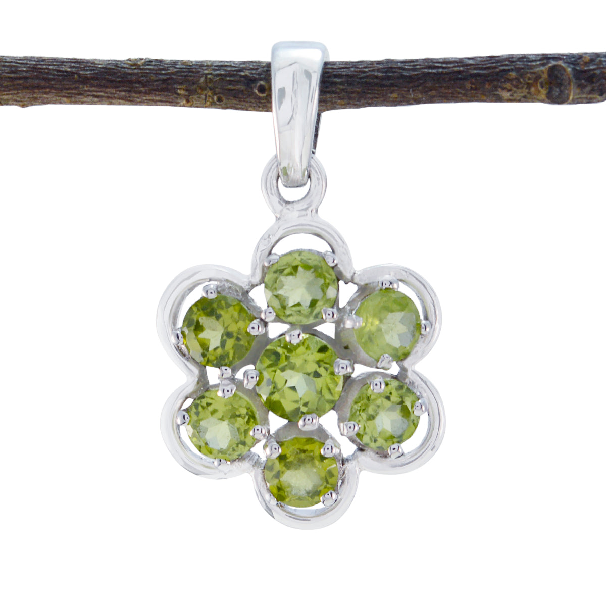 Patricia Green Pendant Sterling Silver Floral Design Peridot Green Green