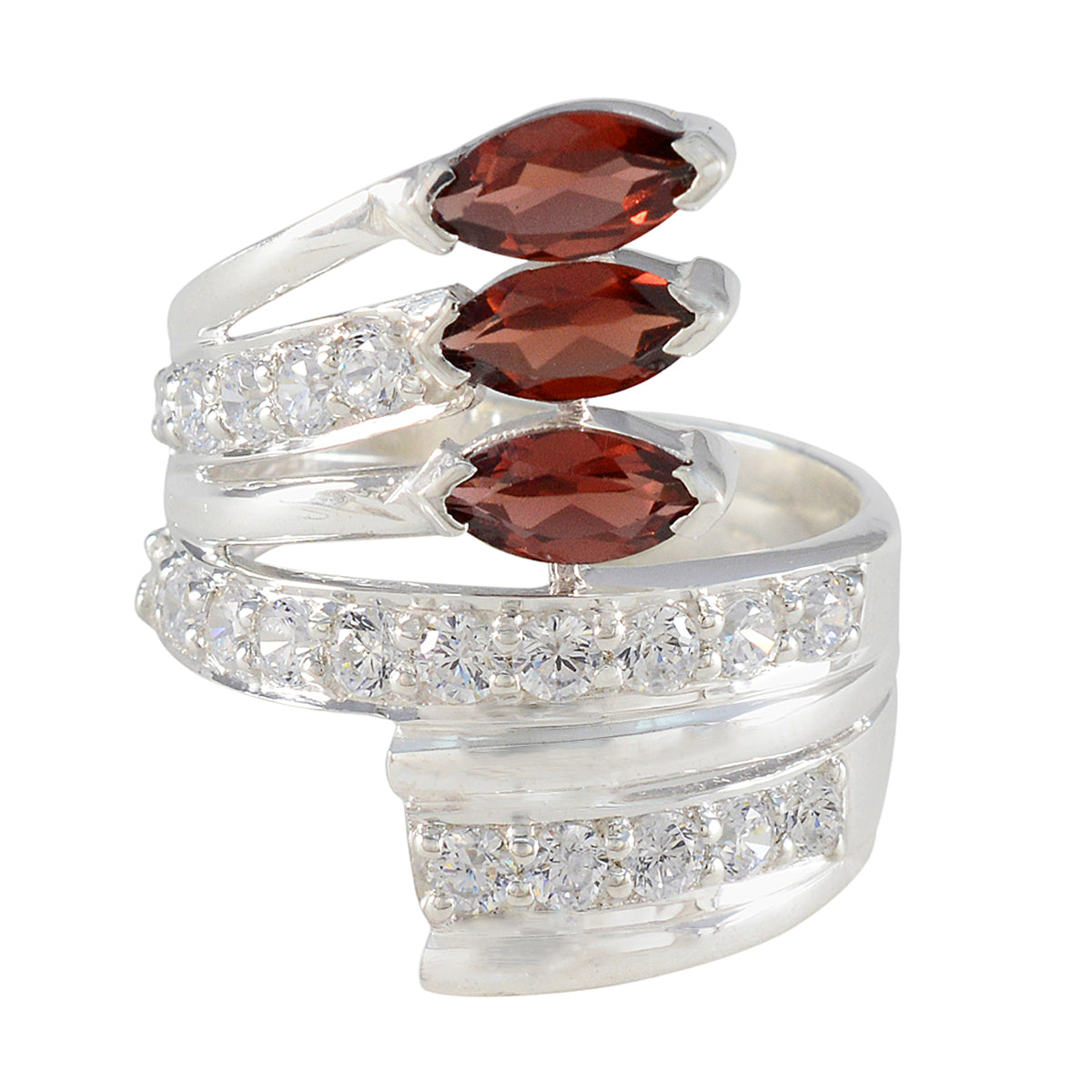 Lucia Red Gemstone Halo Ring with Sparkling Crystals Garnet Red