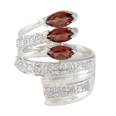 Lucia Red Gemstone Halo Ring with Sparkling Crystals Garnet Red