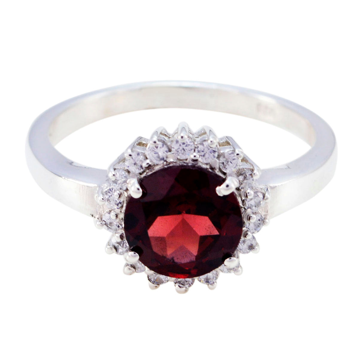 Leah Red Halo Ring with Sparkling Gemstones Garnet Red