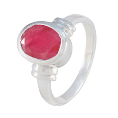 Aisha Red Solitaire Ring with Sterling Silver Band