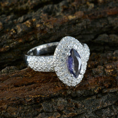 Julieta trendy blue halo ring with marquise-cut center stone and pavé diamond accents