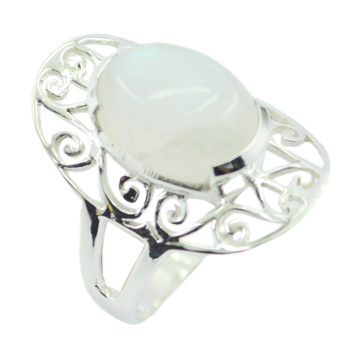 Priya White Gemstone Ring with Elegant Silver Design Rainbow Moonstone White