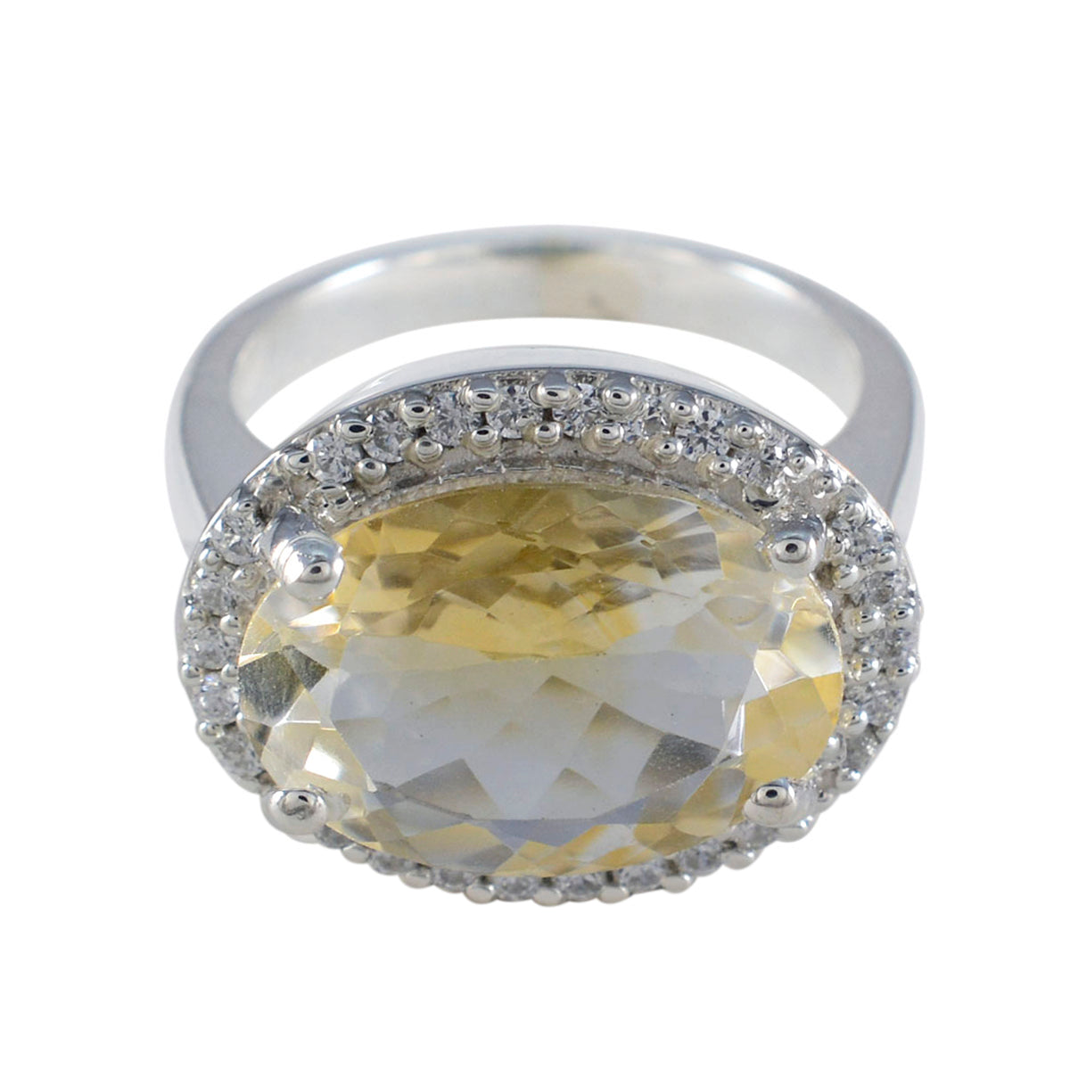 Saanvi Yellow Gemstone Halo Ring with Sterling Silver Citrine Yellow