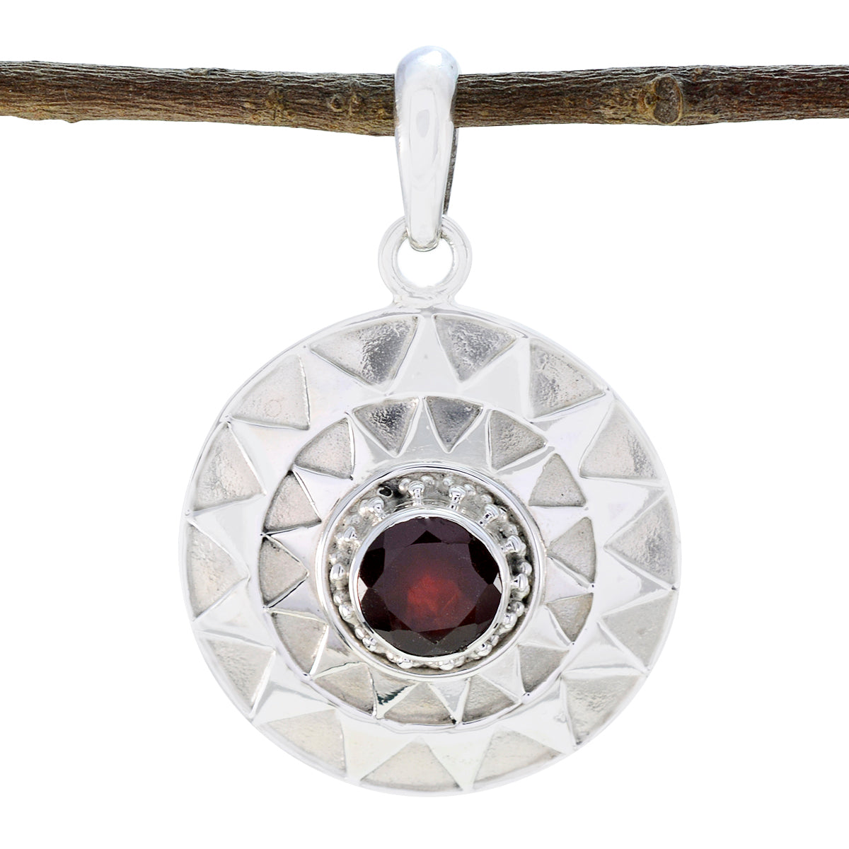 Olivia Victorian Featherlight Pendant - Elegant Silver Design Garnet Red Red